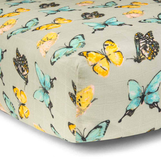 Milkbarn Butterfly Bamboo Muslin Fitted Crib Sheet
