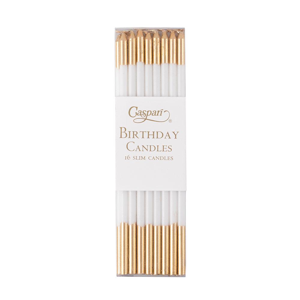 Caspari Slim Birthday Candles White and Gold