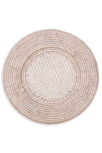 Rattan Round Plate Charger in White Natural