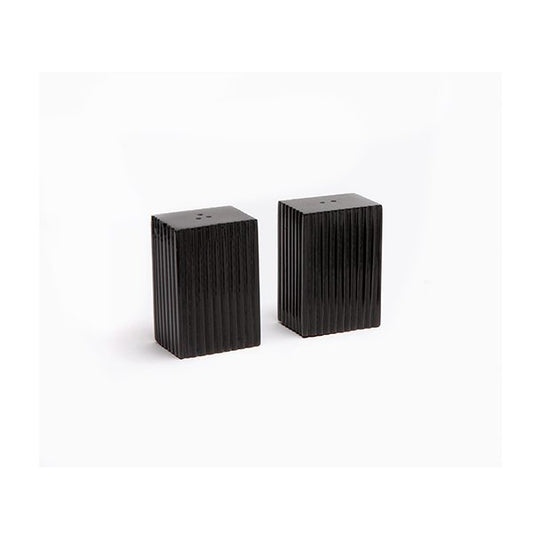 Black Large Salt & Pepper Shakers Horn Vertical Design Boxed, Set Of 2
