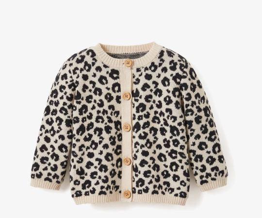 Elegant Baby Leopard Print Knit Cardigan - 6 mo
