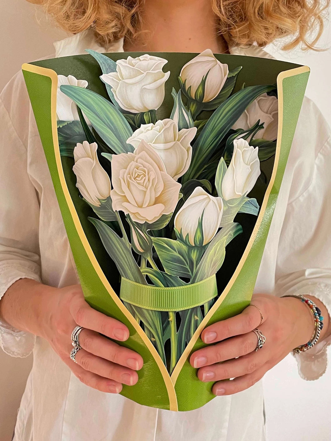 Cut Paper White Roses Pop Up Greeting Card