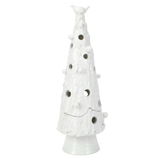 Vietri Foresta White Large Flocked Tree with Red Bird