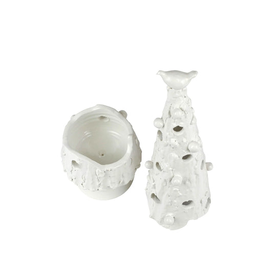 Vietri Foresta White Large Flocked Tree with Red Bird