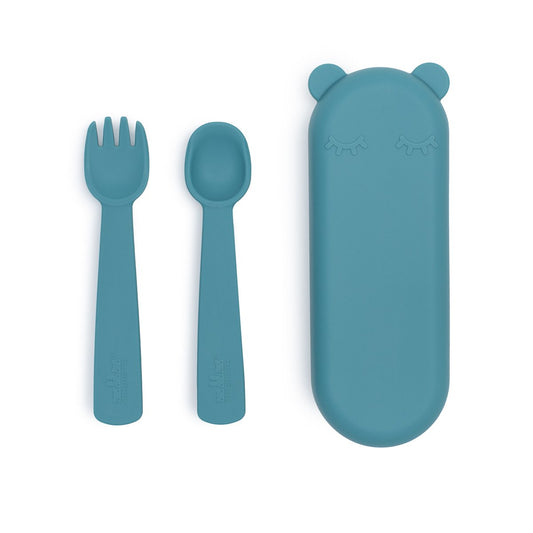 Baby Silicone Feedie Fork & Spoon Set Blue Dusk
