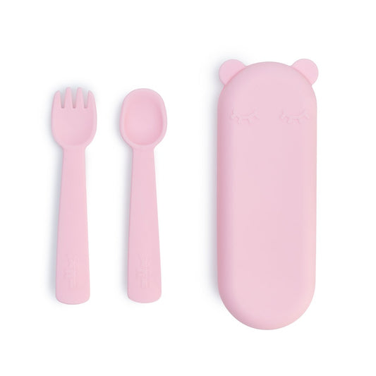Baby Silicone Feedie Fork & Spoon Set Powder Pink