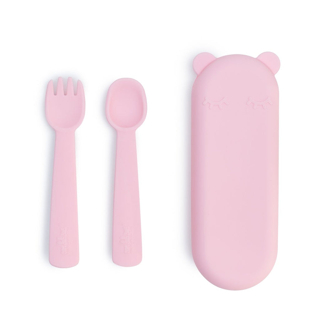 Baby Silicone Feedie Fork & Spoon Set Powder Pink