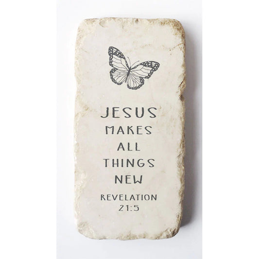 Twelve Stone Art Scripture Stone Revelation 21:5 Half Block Vertical