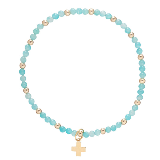 enewton Amazonite Sincerity Pattern 3mm Bead Bracelet - Gold - Signature Cross Gold Charm