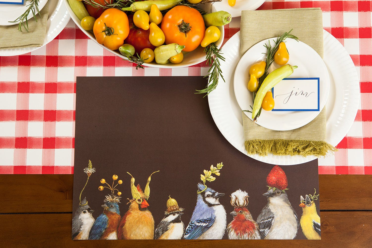 Red Painted Check Paper Table Runner