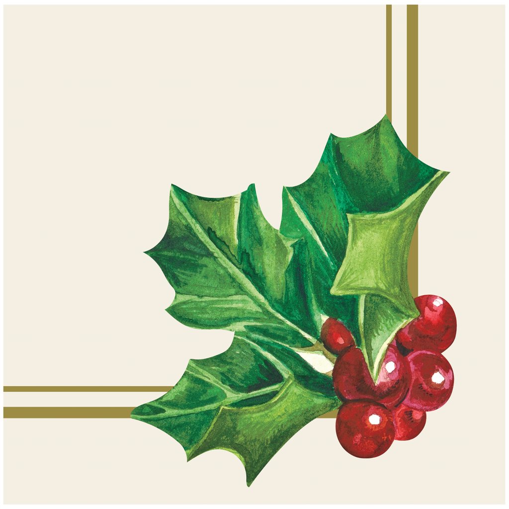 Hester & Cook Holly Cocktail Napkin - Pack of 20