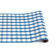 Load image into Gallery viewer, Blue Painted Check Paper Table Runner