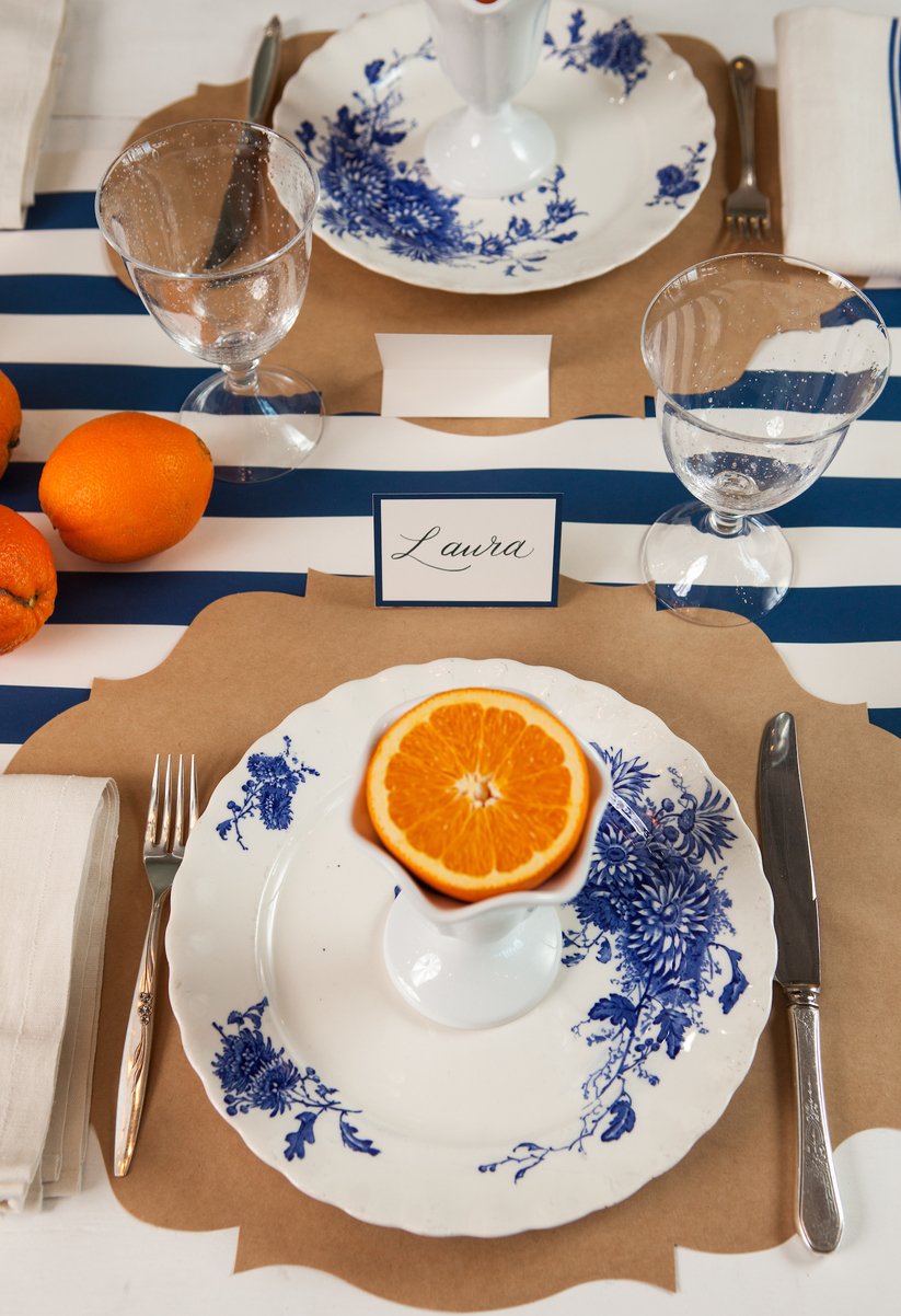 Navy Classic Stripe Paper Table Runner
