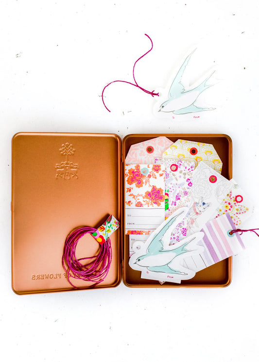 Lollia Library of Flowers Holiday Gift Tags Tin Set