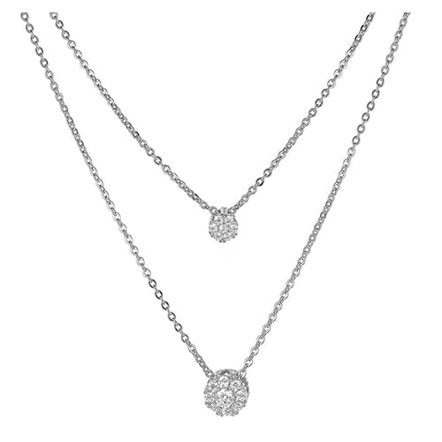 Disc Double Layered Necklace - White Gold