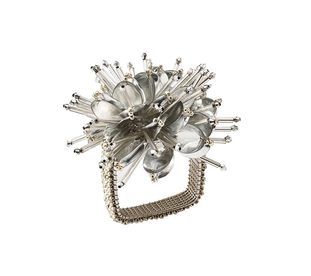 Set of 4 Kim Seybert Starburst Napkin Rings in Silver