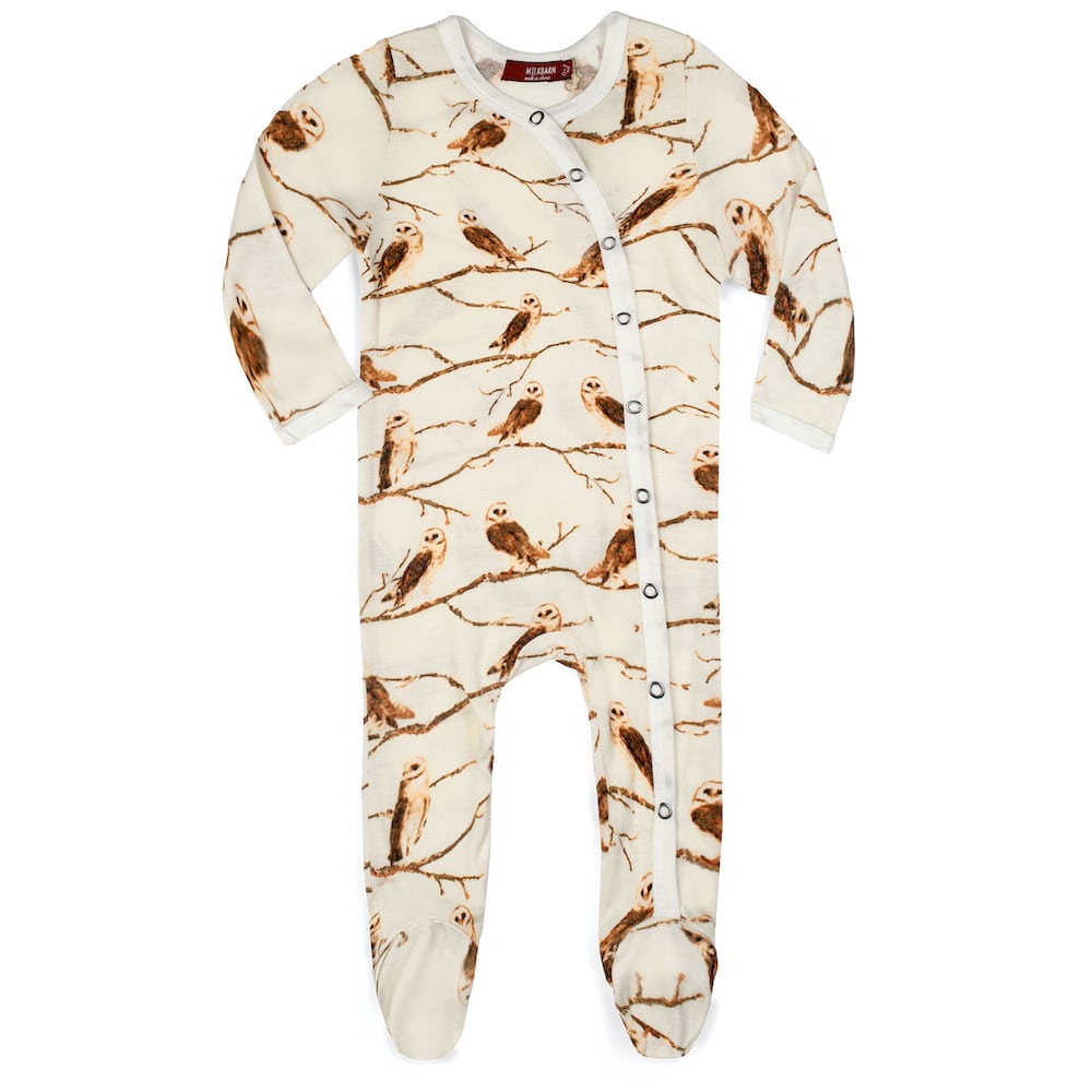 Milkbarn Bamboo Footed Romper Owl 6-9M