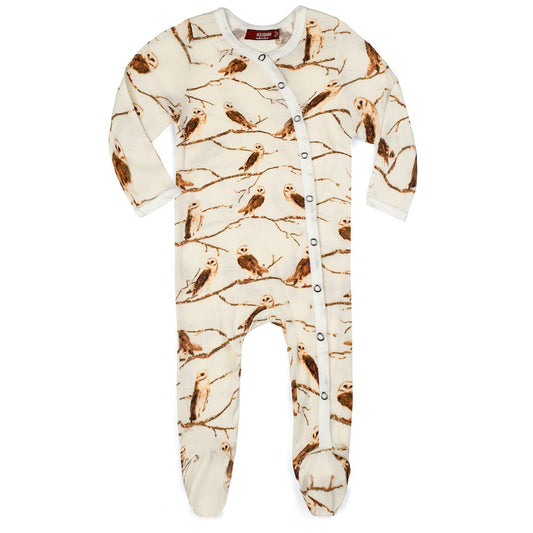 Milkbarn Bamboo Footed Romper Owl 3-6M