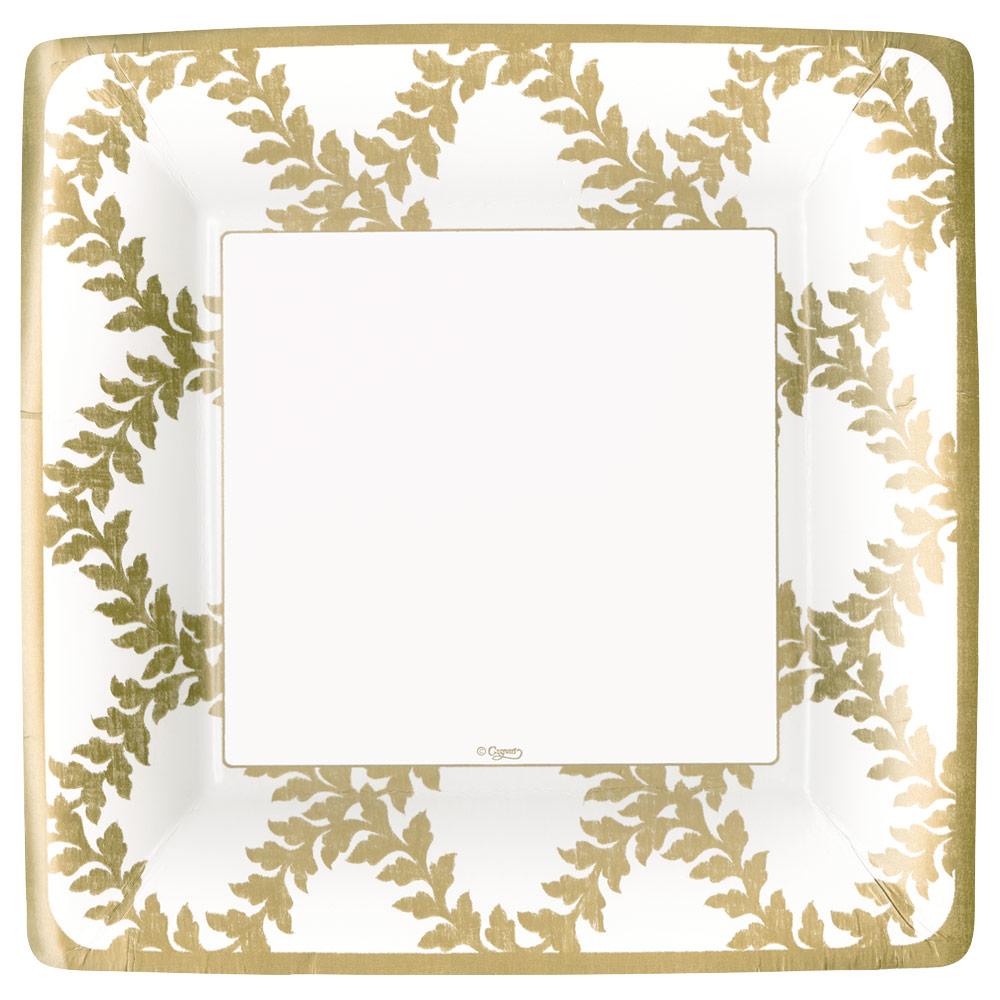 Acanthus Trellis Square Paper Dinner Plates in Ivory