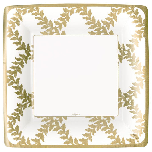 Acanthus Trellis Square Paper Dinner Plates in Ivory