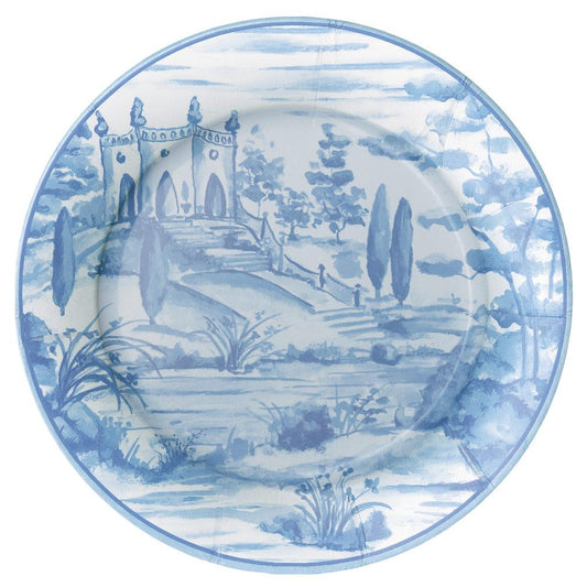 Tuscan Toile Paper Dinner Plates in Blue