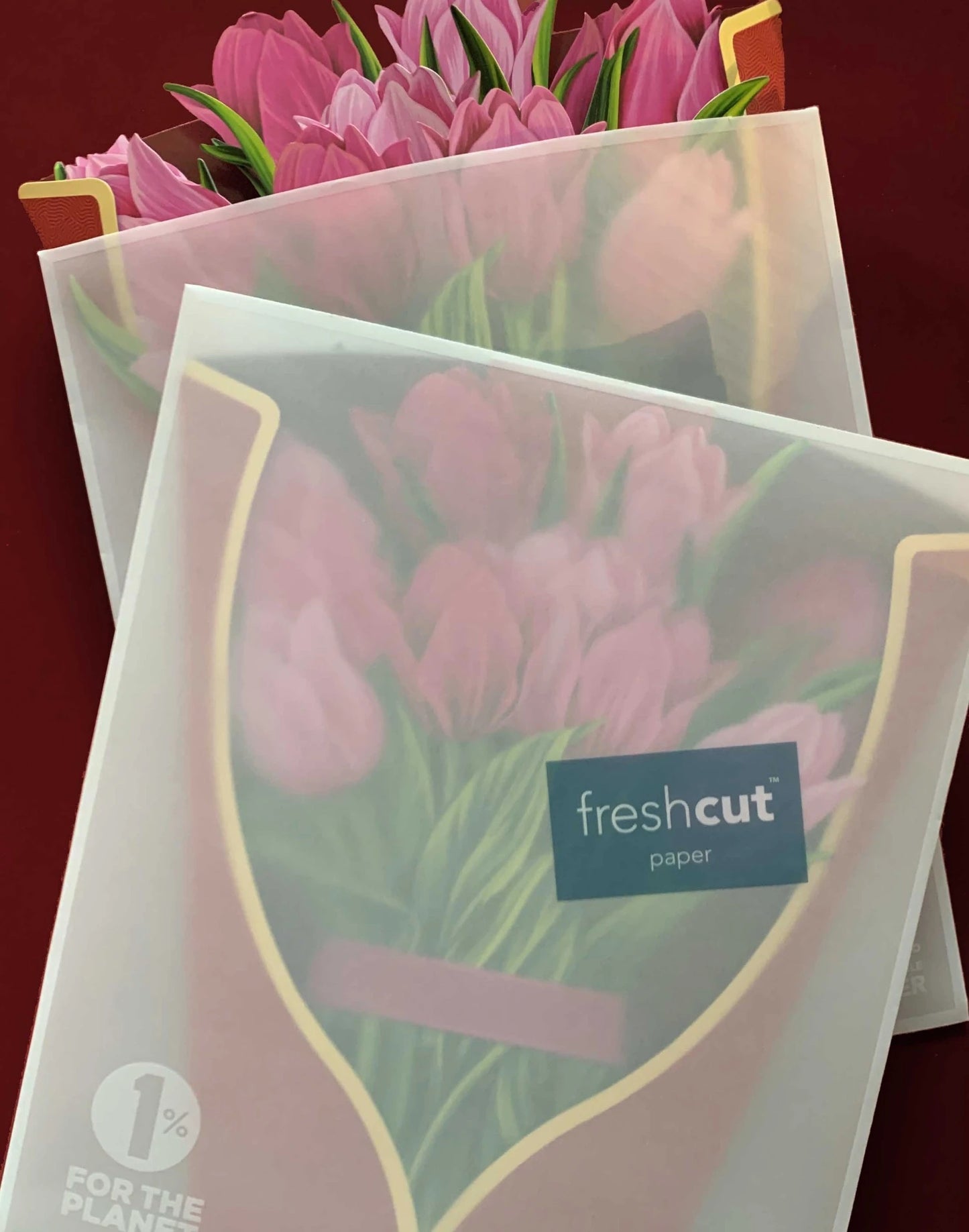 Fresh Cut Paper Pink Tulip Pop Up Greeting Card