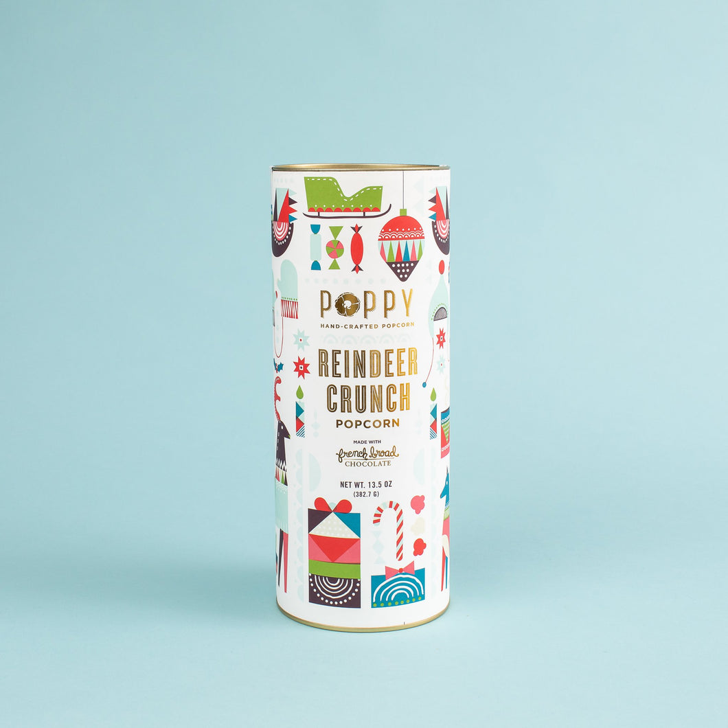Reindeer Crunch Poppy Handcrafted Popcorn Cylinder