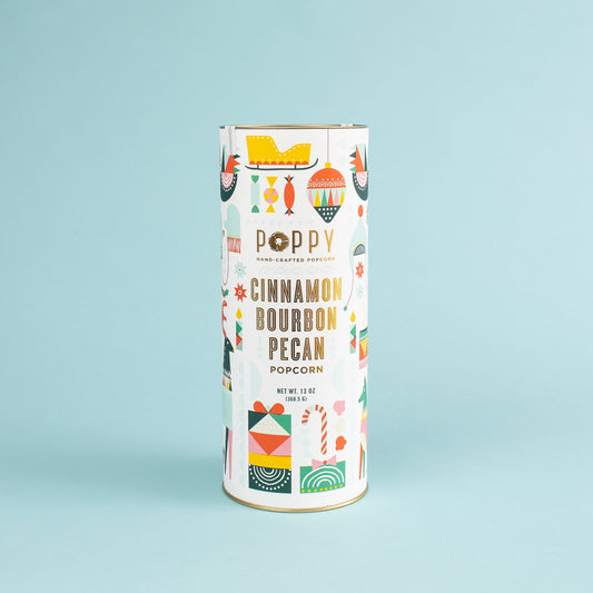 Cinnamon Bourbon Pecan Poppy Handcrafted Popcorn Cylinder