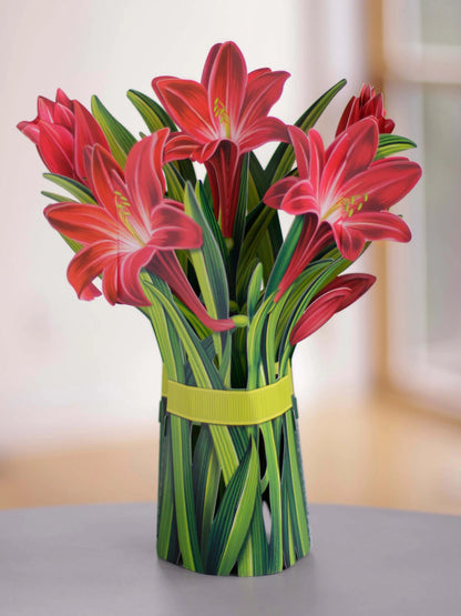 Fresh Cut Paper Red Amaryllis Pop Up Greeting Card