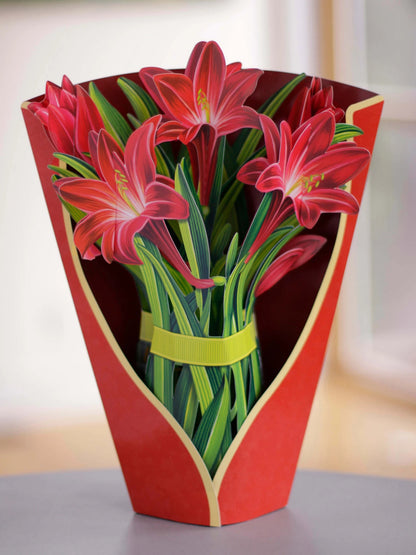 Fresh Cut Paper Red Amaryllis Pop Up Greeting Card