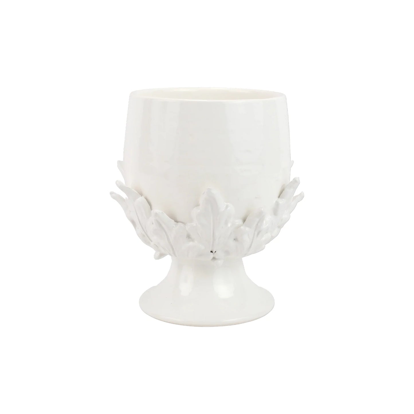 Vietri Rustic Garden White Acanthus Leaf Small Footed Cachepot