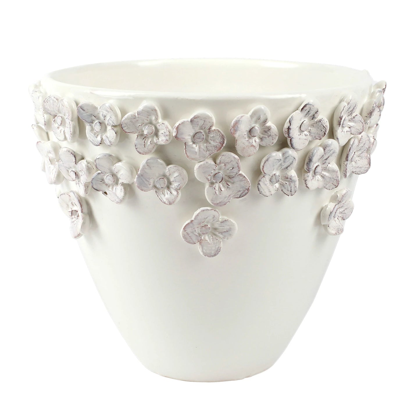 Vietri Rustic Garden White Medium Cachepot