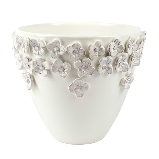 Vietri Rustic Garden White Medium Cachepot