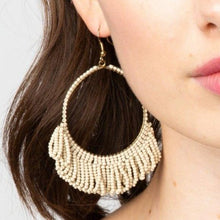 Load image into Gallery viewer, Ink + Alloy Ivory Fringe Hoop Seed Bead Earring