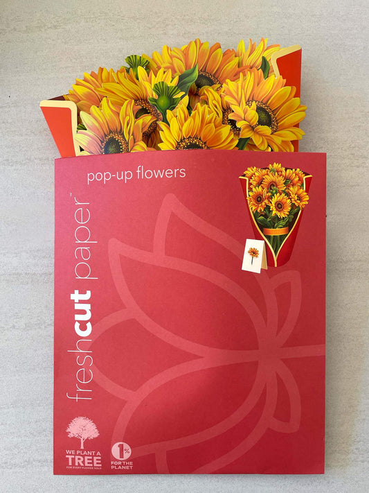 Fresh Cut Paper Sunflowers Pop Up Greeting Card
