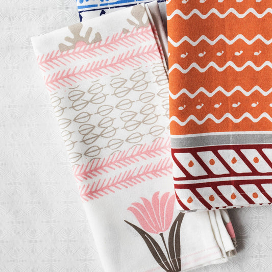 Vietri Bohemian Linens Gray/Pink Napkins - Set of 4