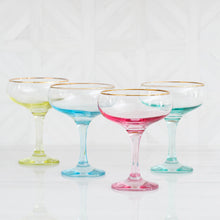 Load image into Gallery viewer, Set of 4 Vietri Rainbow Jewel Tone Assorted Coupe Champagne Glasses