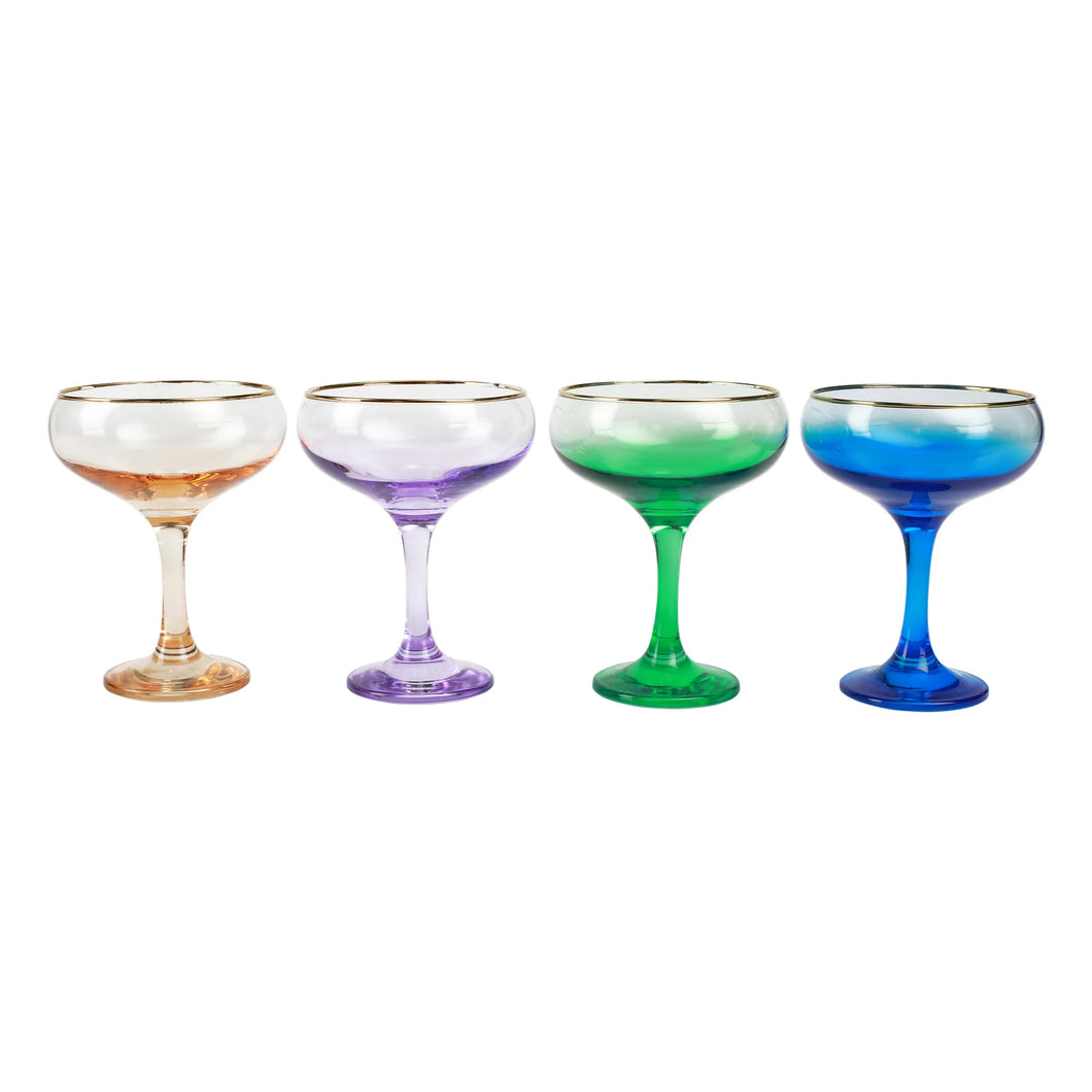 Set of 4 Vietri Rainbow Jewel Tone Assorted Coupe Champagne Glasses