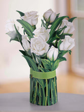 Load image into Gallery viewer, Cut Paper White Roses Pop Up Greeting Card