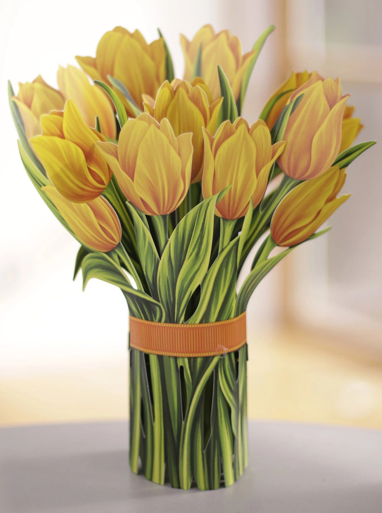 Fresh Cut Paper Yellow Tulips Pop Up Greeting Card