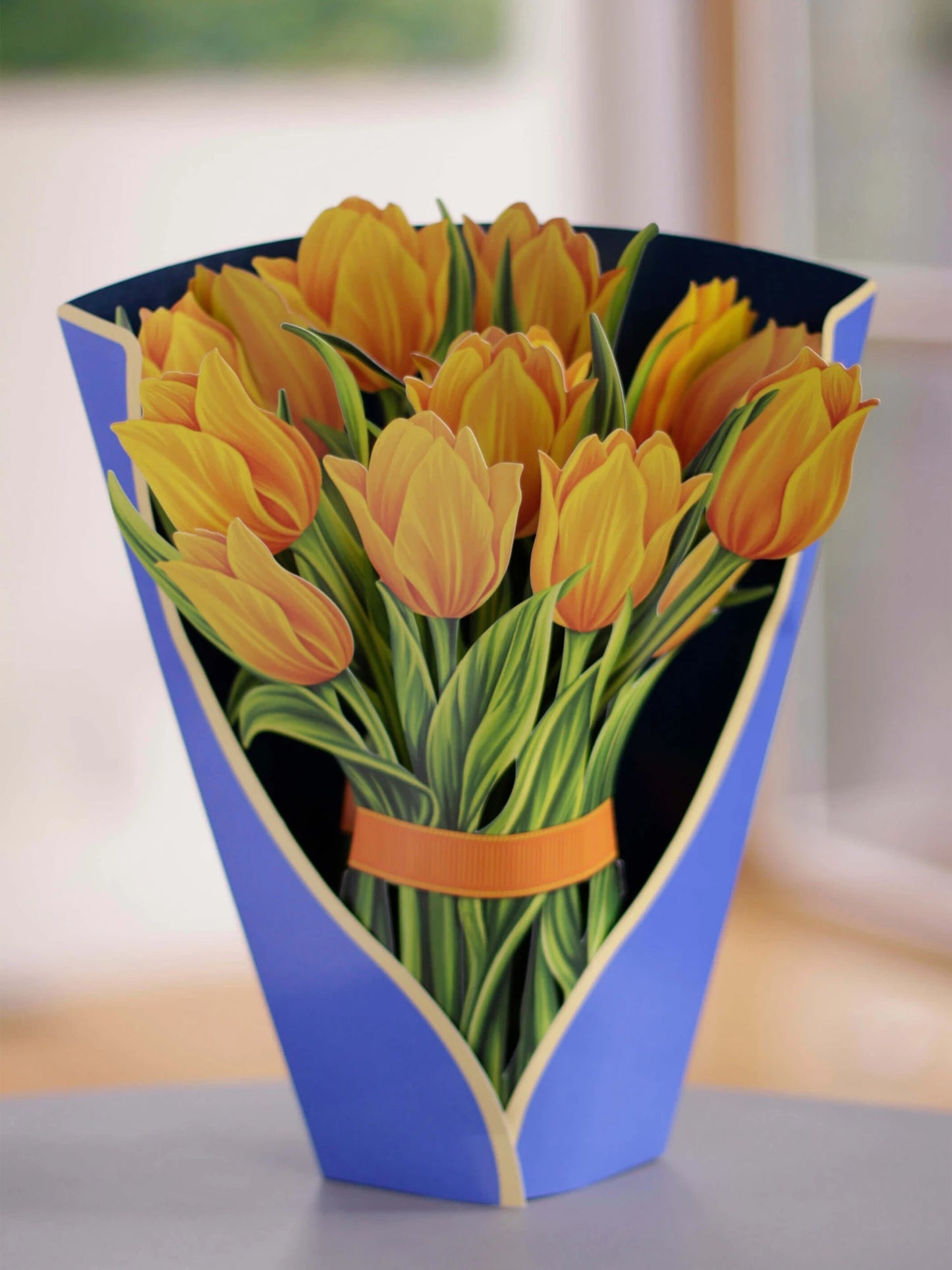 Fresh Cut Paper Yellow Tulips Pop Up Greeting Card