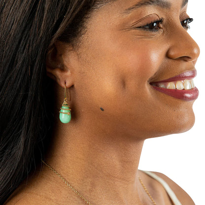 Capucine De Wulf Lily Drop Earrings in Green Apple Jade