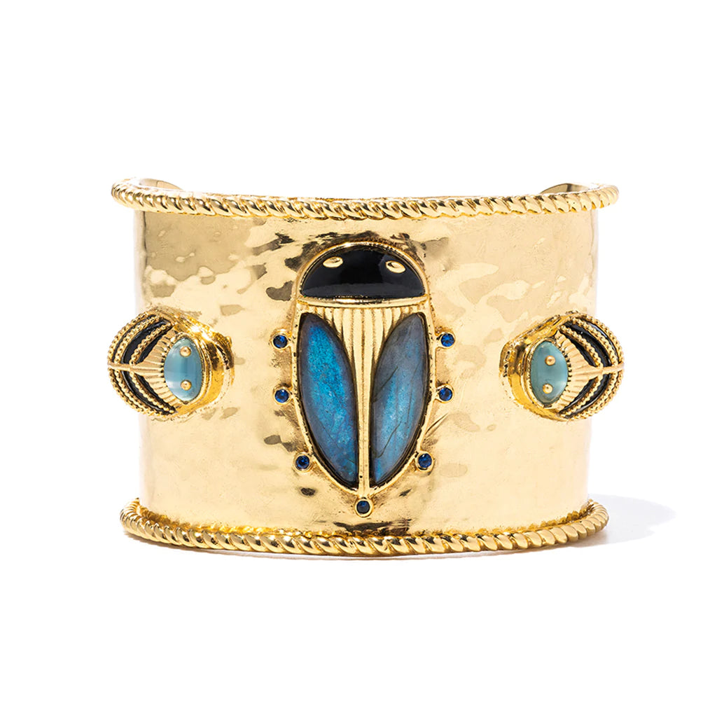 Capucine De Wulf Scarab Cuff in Blue Lab/Black Agate