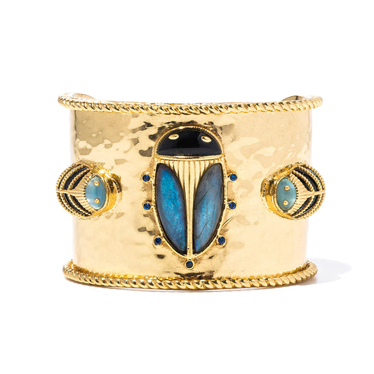 Capucine De Wulf Scarab Cuff in Blue Lab/Black Agate