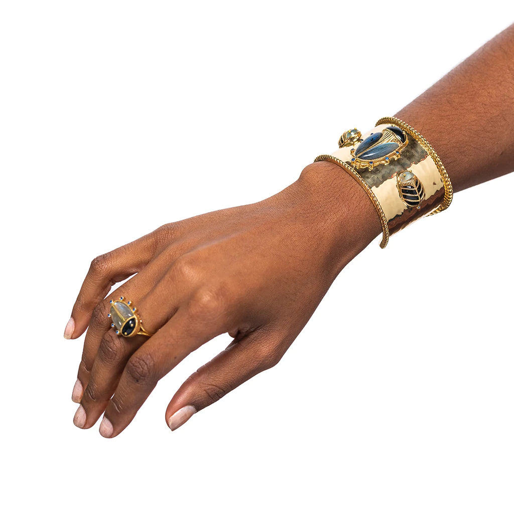 Capucine De Wulf Scarab Cuff in Blue Lab/Black Agate
