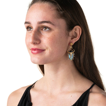 Capucine De Wulf Scarab Berry Drop Earrings in Blue Lab/Black Agate