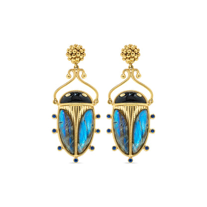 Capucine De Wulf Scarab Berry Drop Earrings in Blue Lab/Black Agate