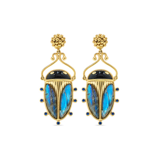 Capucine De Wulf Scarab Berry Drop Earrings in Blue Lab/Black Agate
