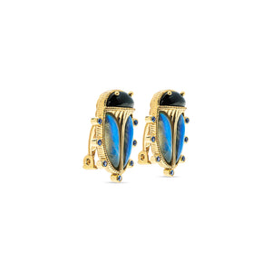 Capucine De Wulf Scarab Berry Clip Earrings in Blue Lab/Black Agate