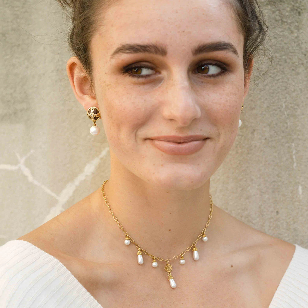 Capucine De Wulf Monique Drop Earrings in Pearl/Teak